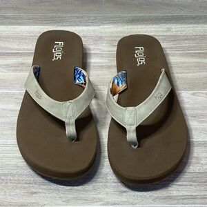 FLOJOS / Cream 130 Emma Hibiscus Thong Flip Flops Size 10